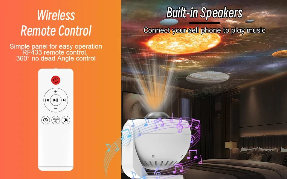 Galaxy Planetarium Star Projector – Starry Sky Night Light with Bluetooth Speaker, Remote Control & Aurora Galaxy Effects