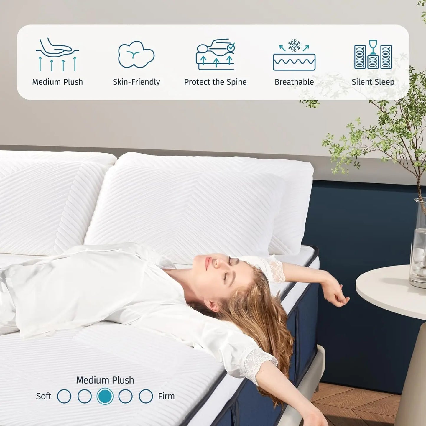 King Mattress 14Inch Euro Top Memory Foam Hybrid Mattress Medium Plush Feel Pocket Springs King Size Mattress for Pressure Relie