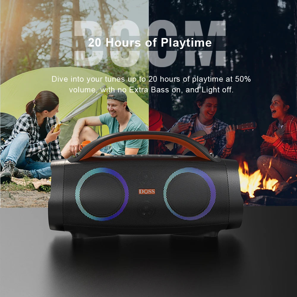 DOSS 100W Portable Bluetooth 5.3 Speaker with Deep Bass, Stereo Sound, IPX6 Waterproof & Long Battery Life