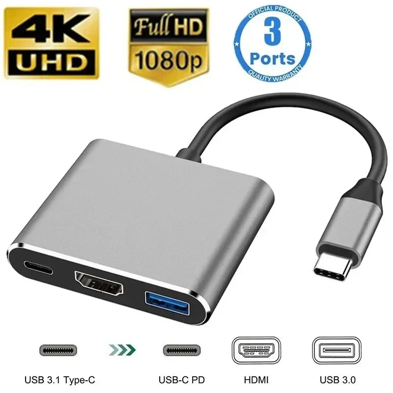 8-in-1 USB-C Hub Adapter with 4K HDMI, RJ45 Ethernet, SD/TF Card Reader & Fast Charging