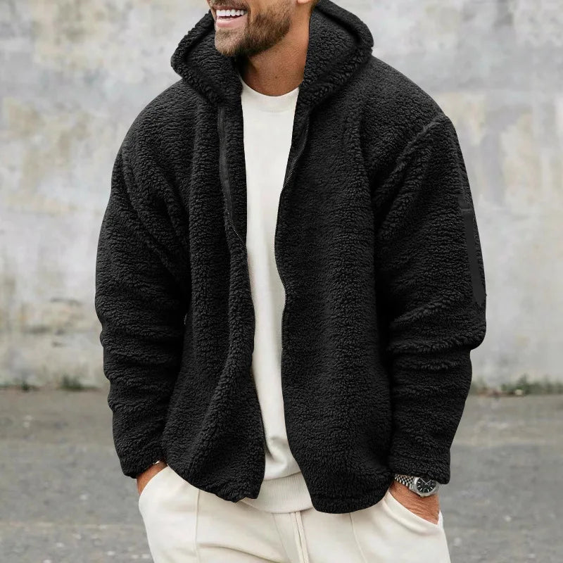 2024 Men's Autumn and Winter Double-Sided Fleece Warm Jacket  Loose Hooded Casual Jacket
