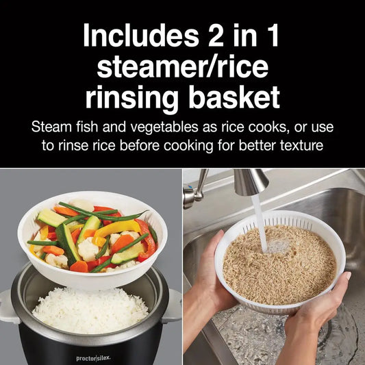 16 Cup Rice Cooker & Steamer Black & Silver 37527