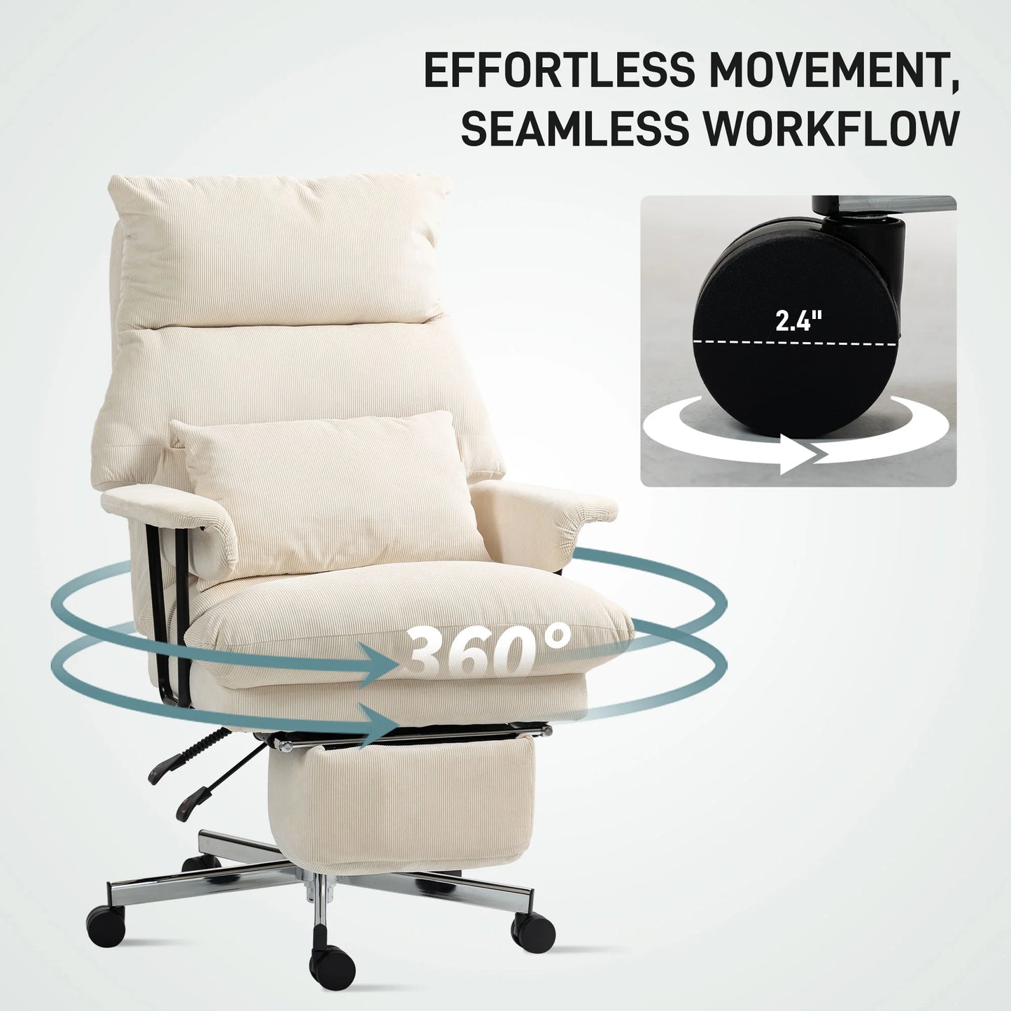 Executive Ergonomic Office Chair with Footrest, High Back Reclining Desk Chair, Adjustable Lumbar Support & Padded Armrests