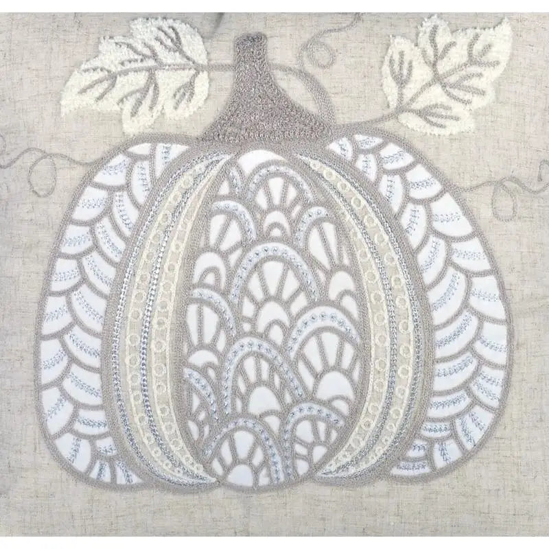 Elegant Lace Embroidered Pumpkin Throw Pillow Neutral Fall Farmhouse Accent Cushion