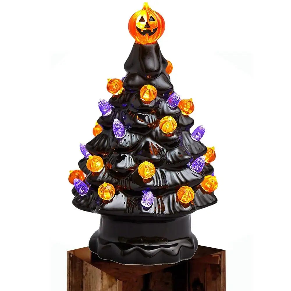 Halloween LED Tree Table Centerpiece Halloween Decor Ceramic Tree Christmas Tree Pumpkin Lighted Halloween Decorations
