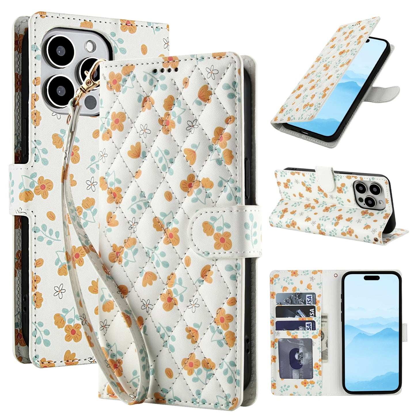 Luxury Floral Leather Wallet Case for iPhone Magnetic Shockproof Card Holder Phone Case