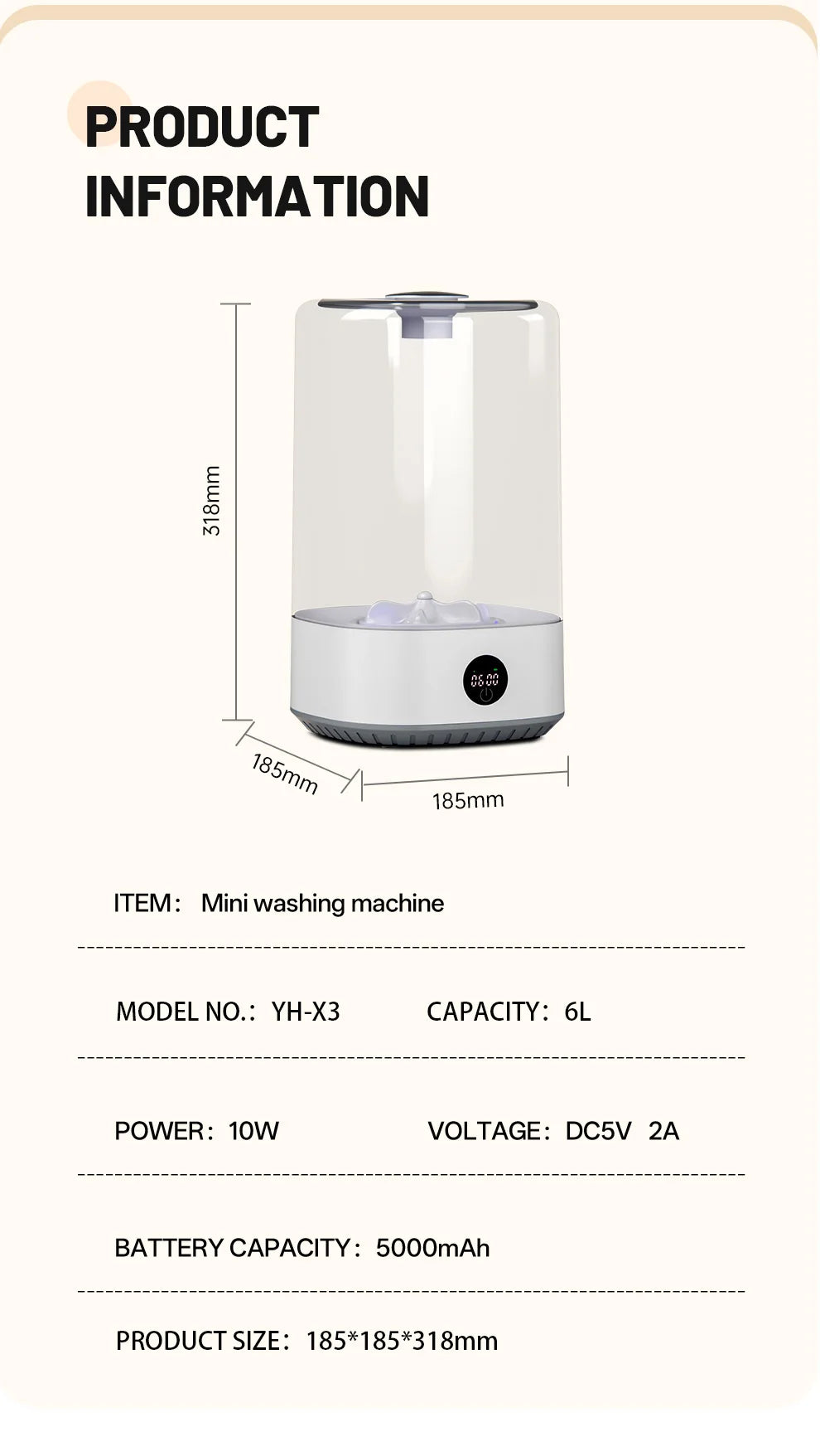 Travel Mini Washer - Cordless Rechargeable Underwear & Socks Washing Machine, Upgraded 6L Portable, Quiet Operation, Perfect For Camping, Dorm, RV & On-the-Go Use