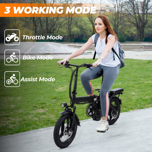 Portable Electric Bike for Adults - 14 Inch Foldable Design, Dual Disc Brakes, Top Speed 20 MPH, Perfect for City Travel