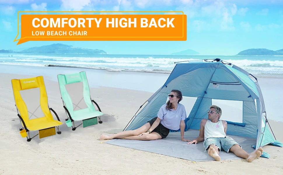 KingCamp High Back Beach Chair Backpack Chair, Camping BBQ Beach Travel Picnic with Padded Armrests with Cup Holder, Portable