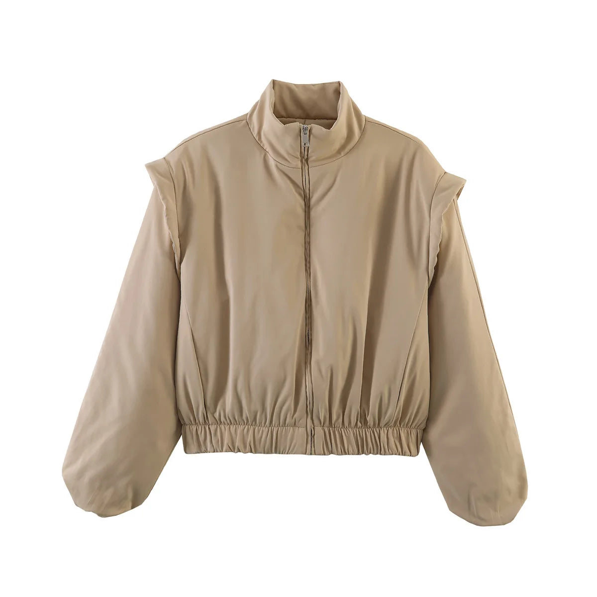 Women's Satin Bomber Jacket.  Lightweight Zip-Up Casual Coat with Stand Collar