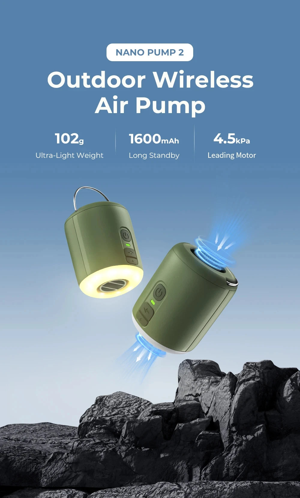 WESTTUNE Mini Air Pump with Camping Lantern – Rechargeable Portable Air Pump for Air Mattresses, Sleeping Pads &amp; Outdoor Adventures