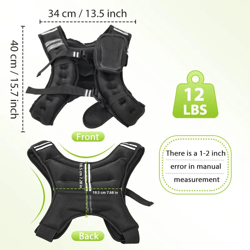 12 lb Weighted Workout Vest .Adjustable Strength Training Vest with Reflective Safety Stripes