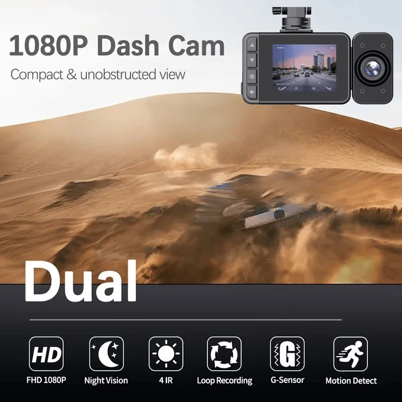 1600P Dual Dash Cam Front & Rear Camera with Night Vision, Loop Recording & Parking Monitor