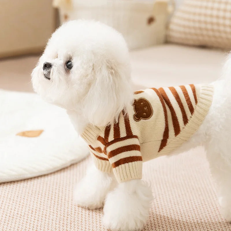 Dog Sweater Bear Striped Puppy Winter Clothes Pet Warm Sweatshirt Knitted Dog Coat Chihuahua Dachshund Clothing Dog Pullover
