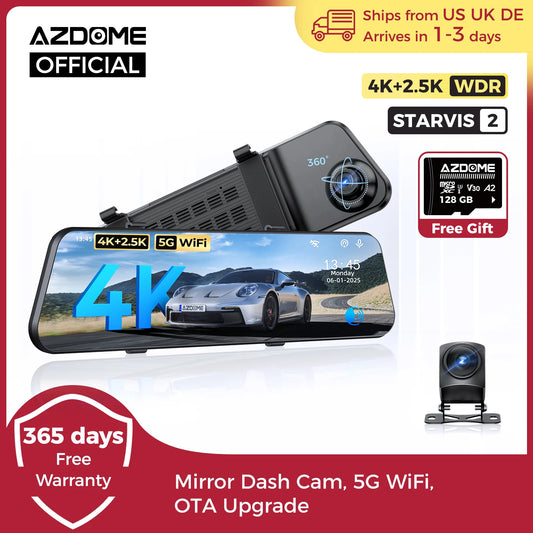 AZDOME 4K+2.5K Dash Cam PG17 Pro Dual HDR Rear View Mirror Camera STARVIS2 Sensor 5G WiFi OTA Upgrade Timeline Playback