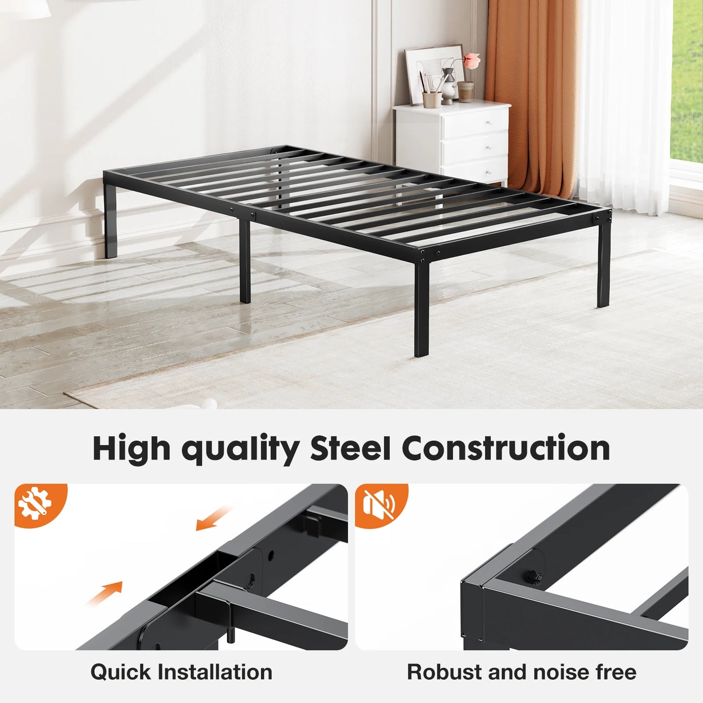 Heavy Duty Metal Platform Bed Frame with Storage Space
