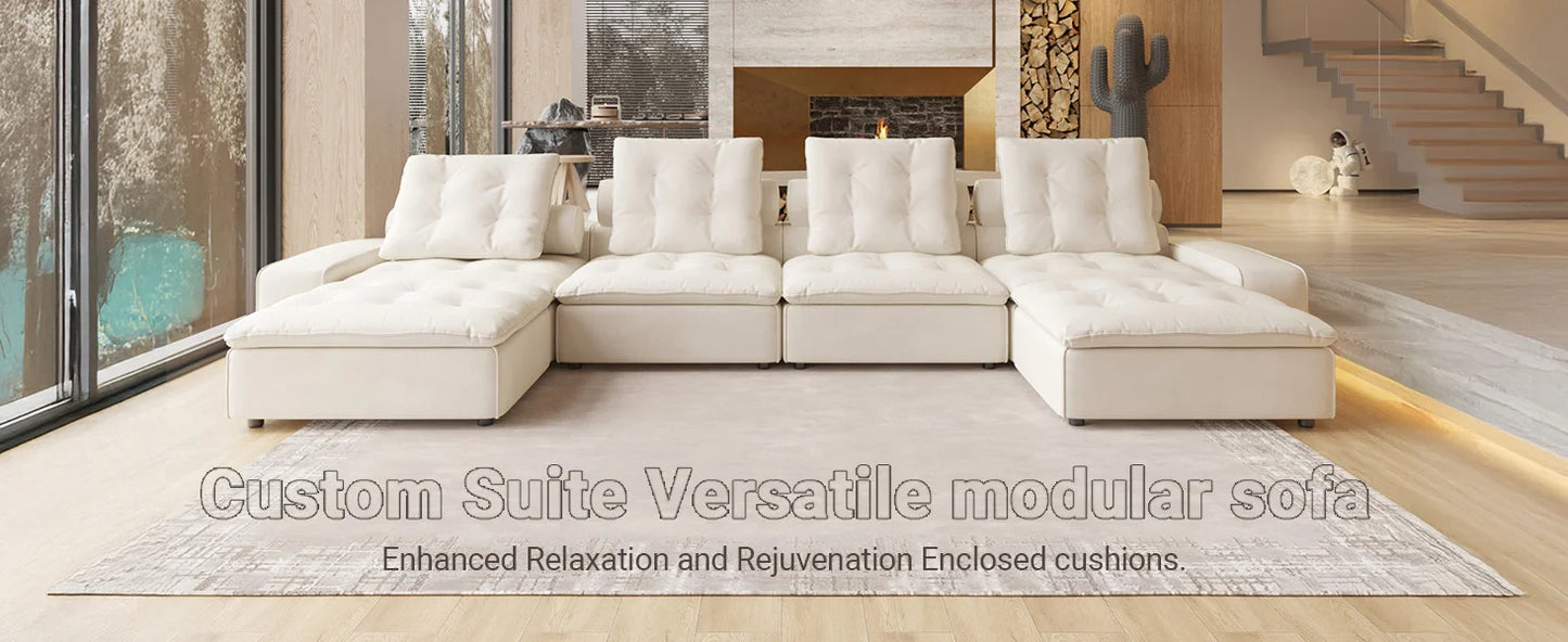 Modular Cloud Sectional Couch Oversized Down Filled Sofa Couches with Chaise Ottoman Adjustable Backrest Couch For Living Room