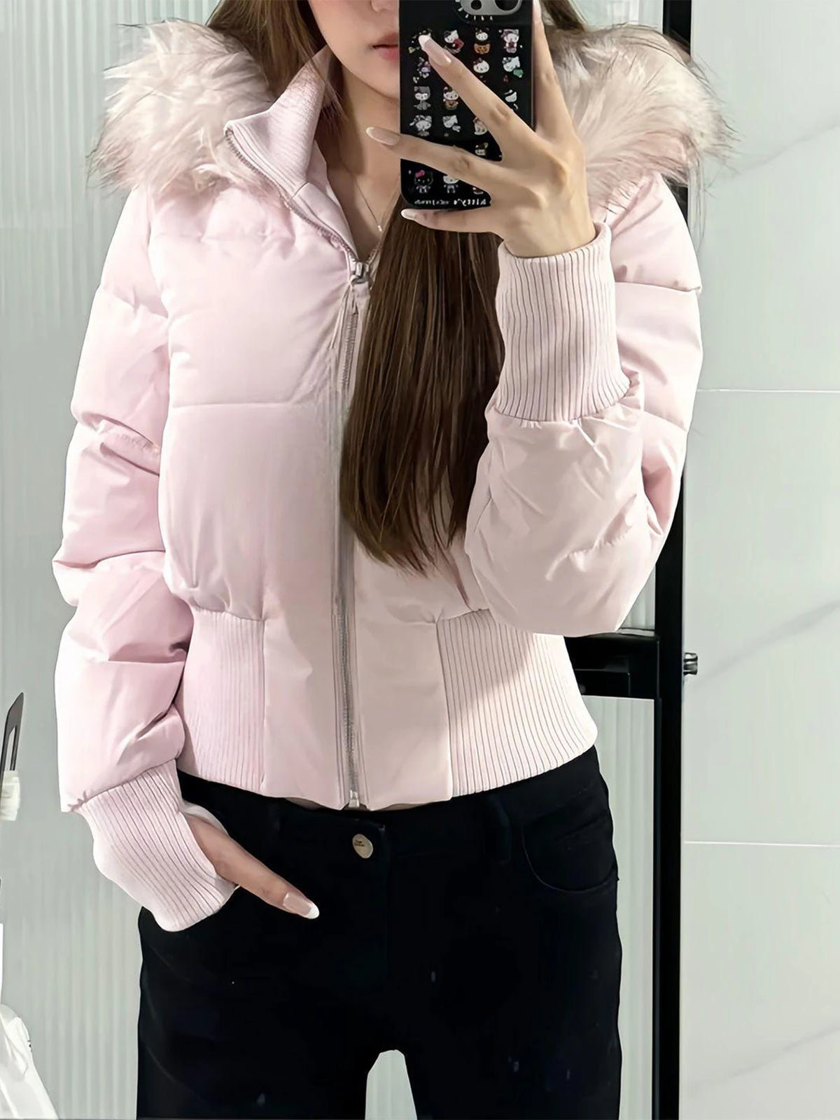 Women's Hooded Short Winter Puffer Jacket. Warm Cotton-Padded Parka Coat