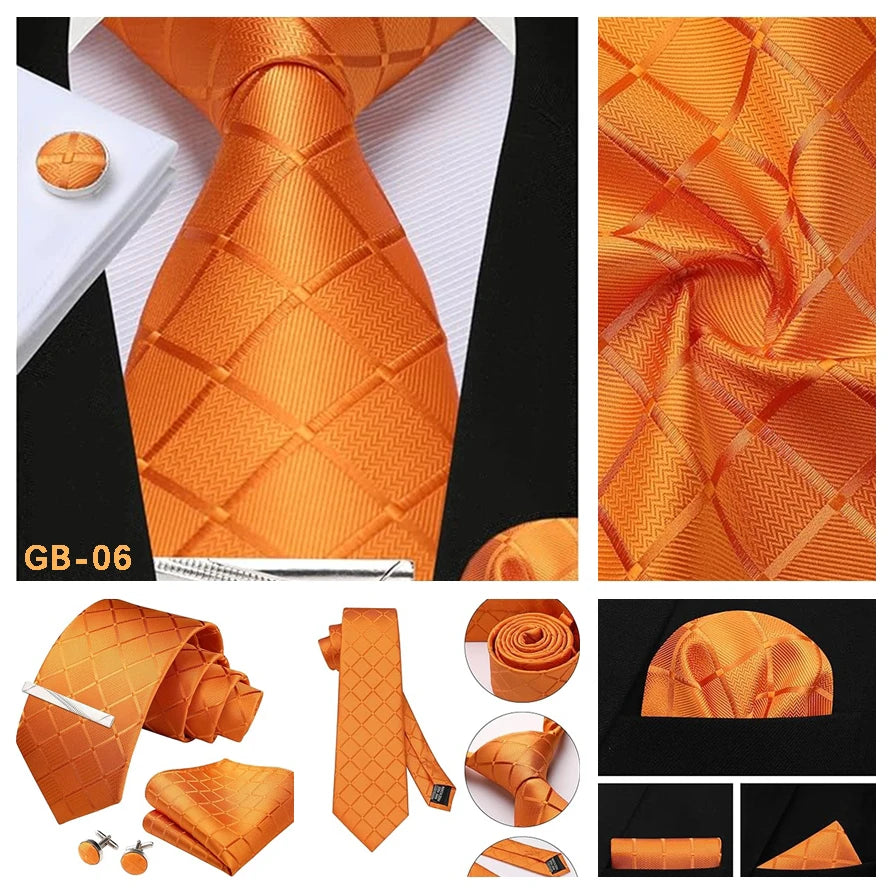 100% Silk Plaid & Checkered Men’s Tie Set with Pocket Square, Tie Clip & Cufflinks. Business & Wedding Necktie Gift Set  Optimized Description