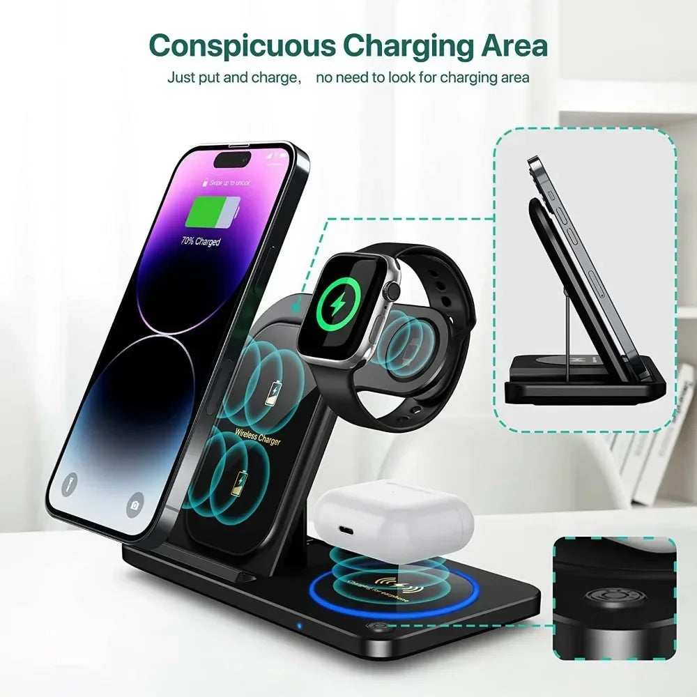 30W 3-in-1 Foldable Wireless Charging Station for iPhone, Apple Watch & AirPods
