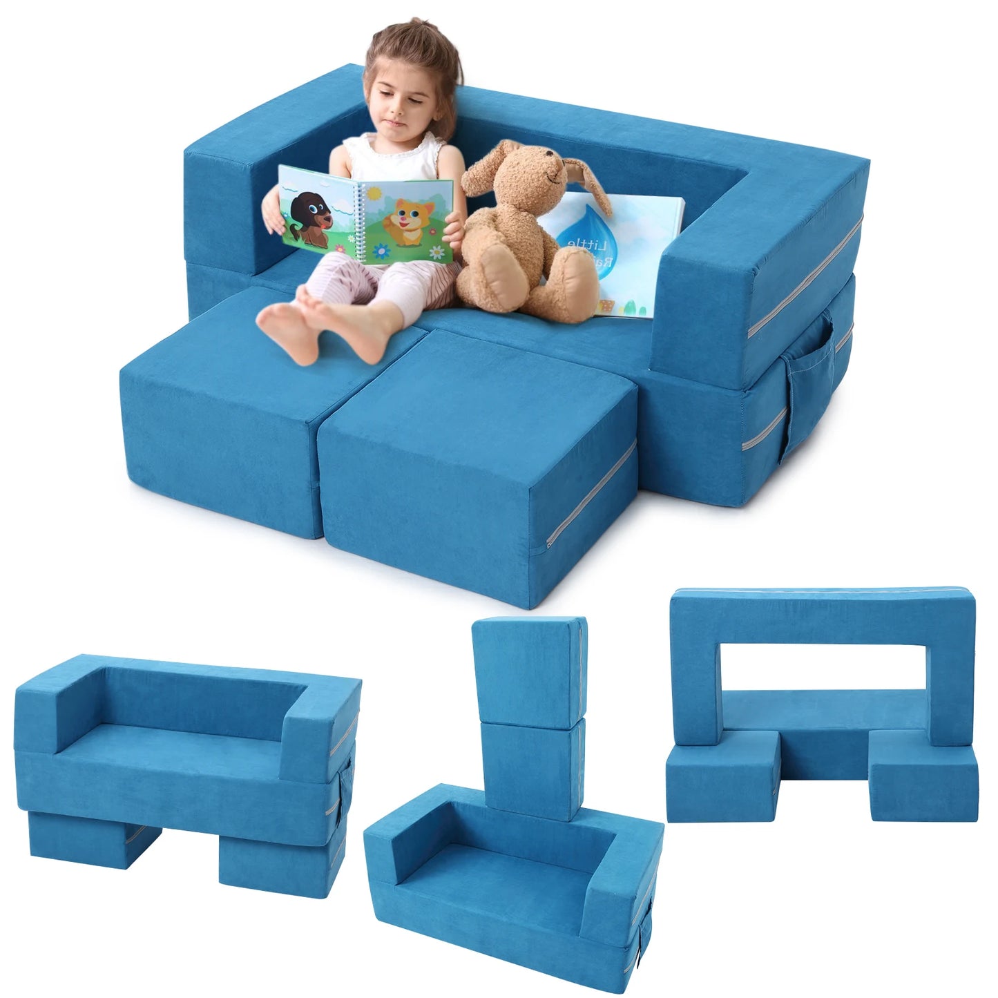 Kids Couch 3PCs Modular Kids Play Couch, Toddler Couch Kids Convertible Sofa Foam Floor Sofa for Children, Kids Couch Bed