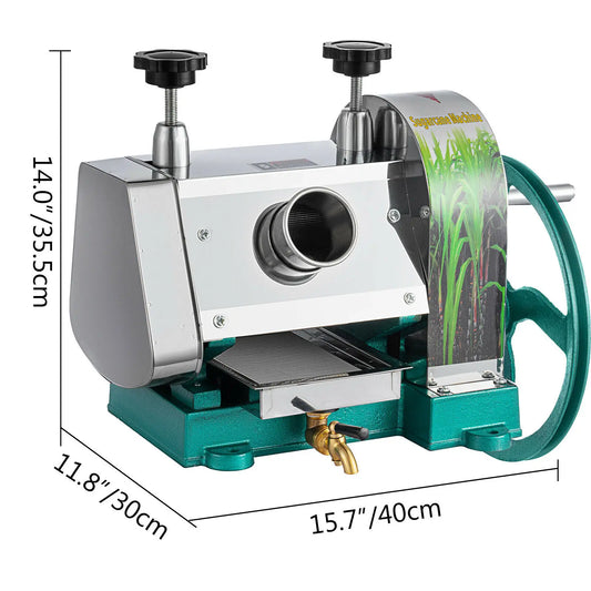 Manual Sugar Cane Juicer Machine Commercial Cane Press Stainless Steel 3Rollers 2.5"Inlet 110LB Output Home Cane Juice Squeezer