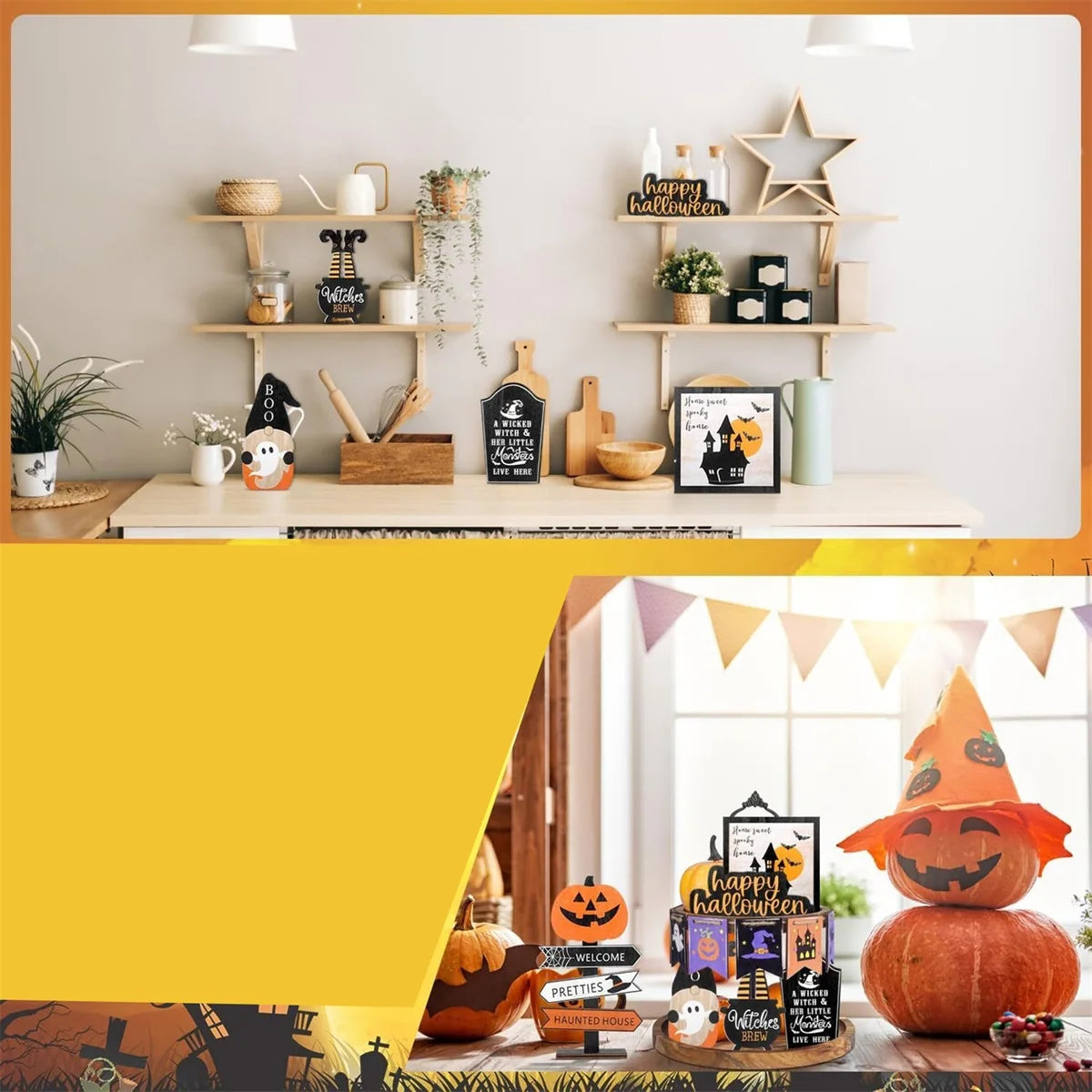 Spooky Halloween Tiered Tray Decor Set.