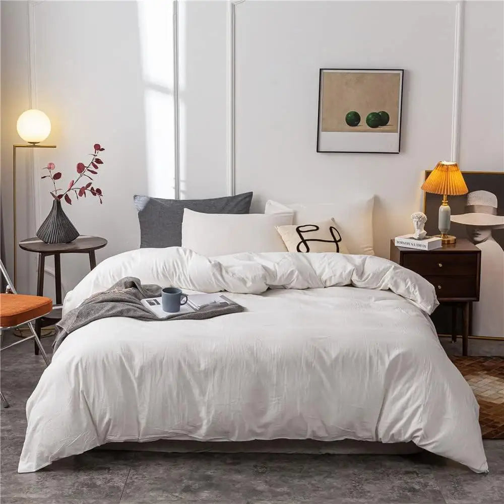 Washed Cotton Duvet Cover Set Ultra Soft Skin Friendly Breathable Bedding with Zipper Closure 3 Pieces Comfortable Sleep