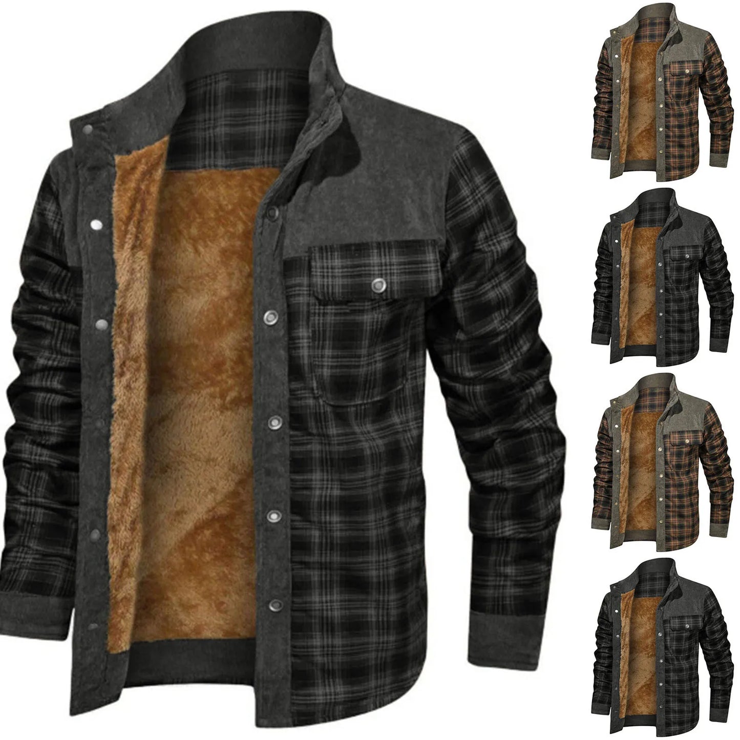 Men’s Fleece Lined Plaid Flannel Jacket .Warm Button Down Winter Coat