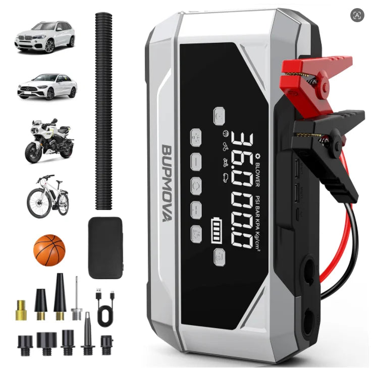 Portable Car Jump Starter with Air Compressor LCD Display 21800mAh Battery Pack