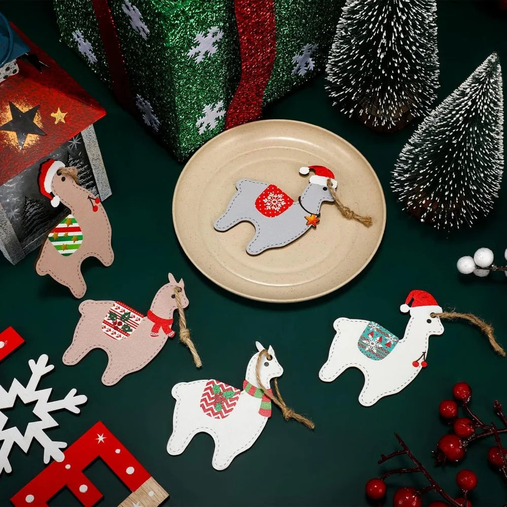 Llama Ornaments Alpaca Pendants Christmas Hanging Decorations Llama Wooden Ornaments Cactus Wooden Ornaments for Christmas Tree