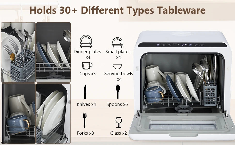 Portable Dishwasher,Countertop Dishwasher with 5L Water Tank,5 Programs, Dual Sprays,149℉ High Temp & Air Dry, Mini Dishwasher