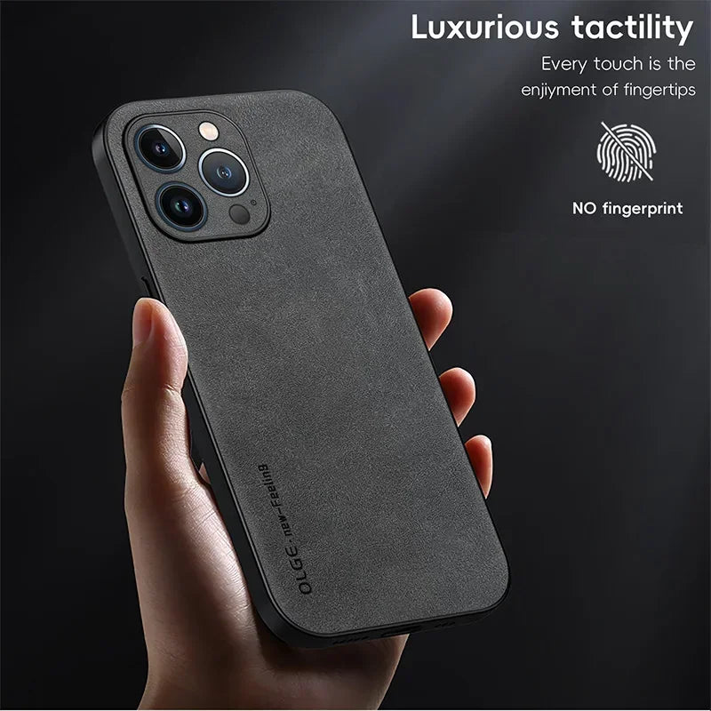 Luxury Leather iPhone Case . Slim Shockproof Protective Phone Cover