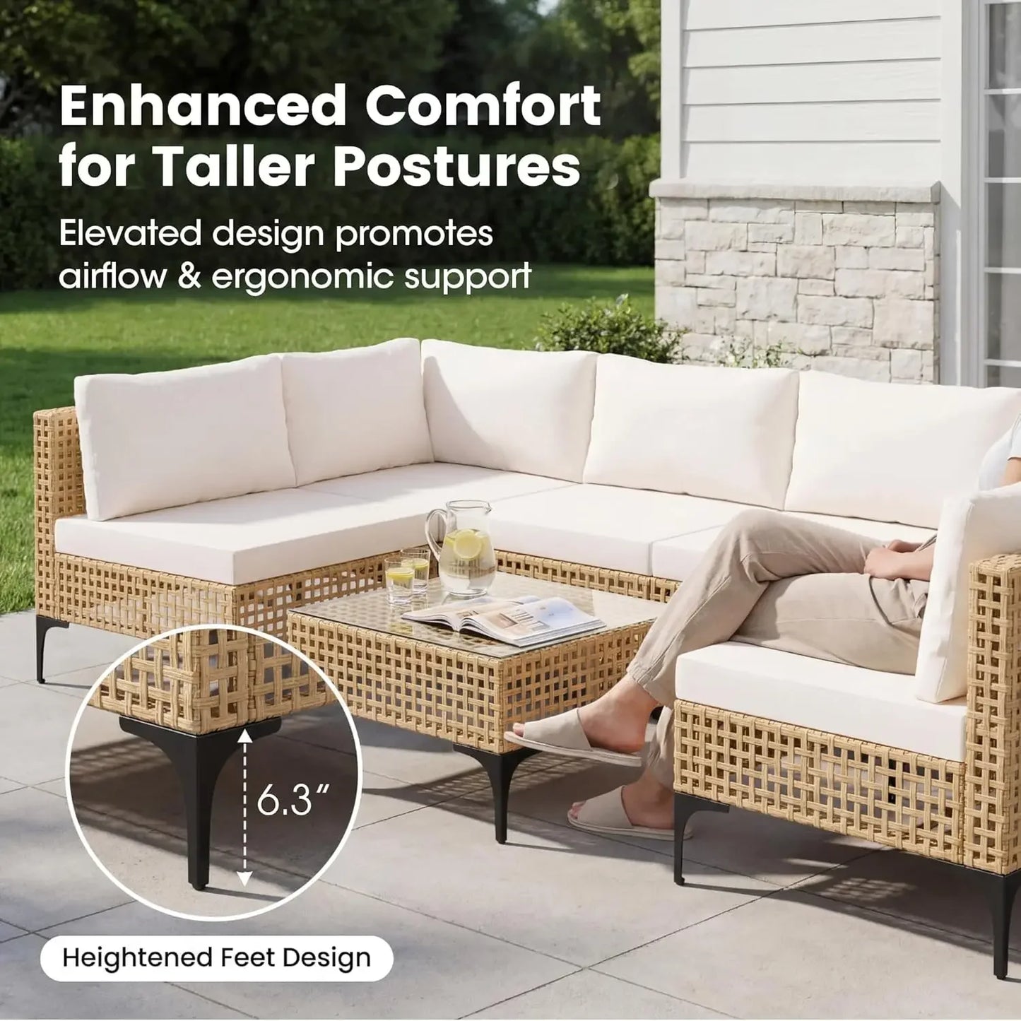 Devoko 7 Piece Outdoor Wicker Sectional Patio Furniture Set with Cushioned Seating