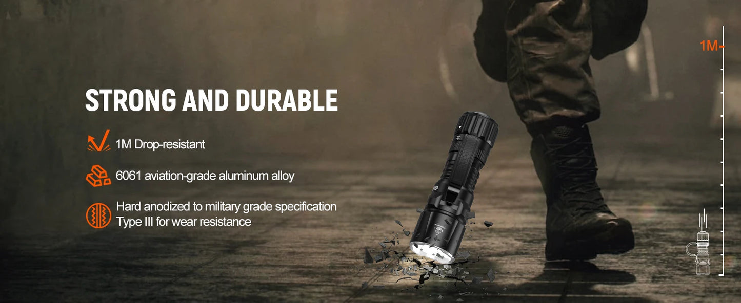 Wurkkos TD07 Tactical Flashlight .1300 Lumens, 479M Long Range, IP68 Waterproof  Description: