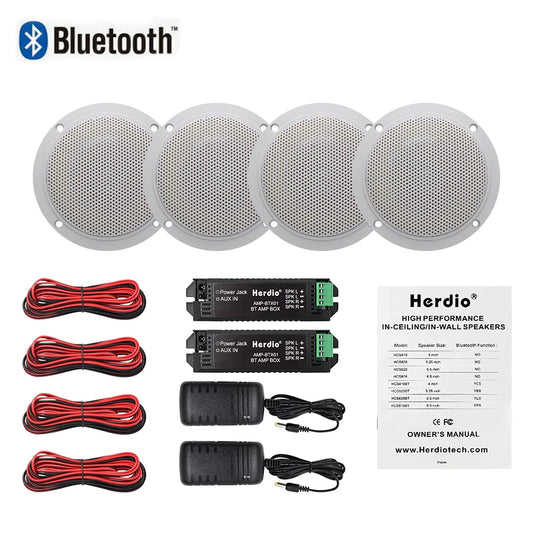 Herdio 4PCS 4'' 160W Marine Waterproof Bluetooth Speaker HIFI Full Range Stereo Motorcycle Boat UV-Proof Outdoor Sound Box