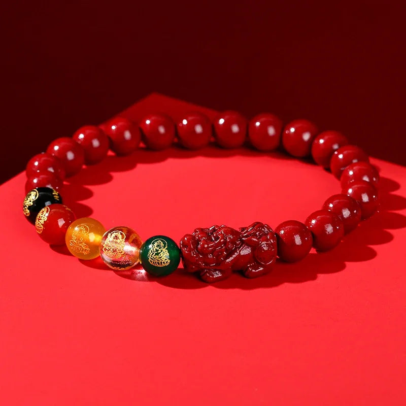 Red Cinnabar Style Beaded Bracelet for Women & Men