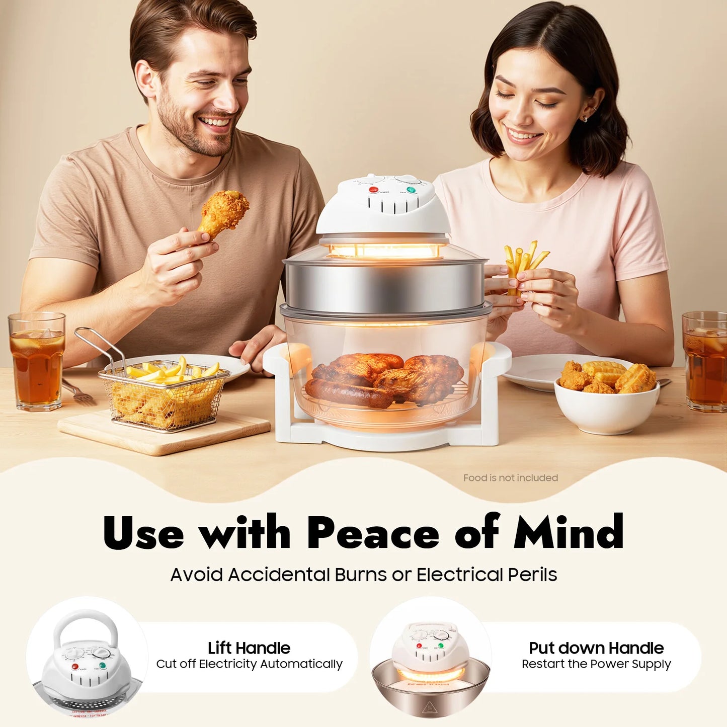 17.96QT Large Capacity Digital Air Fryer Oven 1200W–1400W with 360° Hot Air Circulation