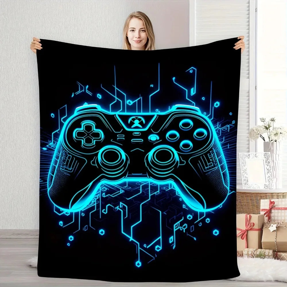 Neon Gaming Controller Fleece Blanket, Cool Gamer Style Throw Blanket Soft Cozy for All Seasons Gaming Nooks & Teen Room Decor