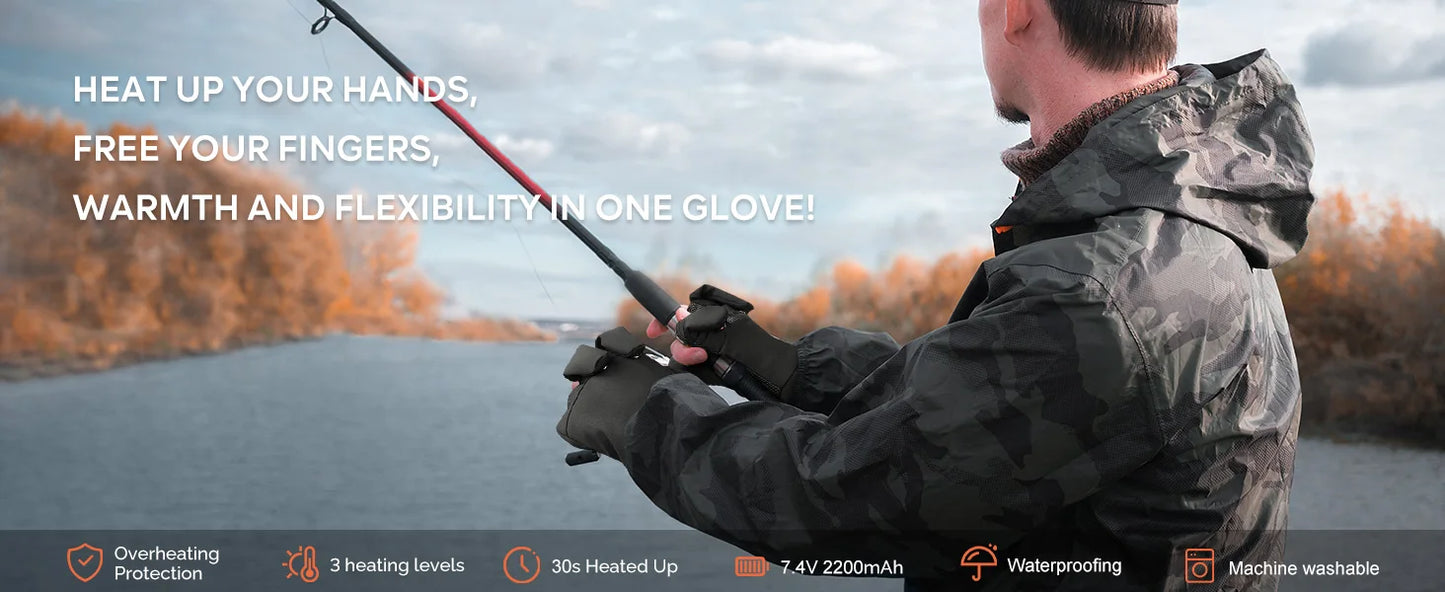 Savior Heated Fishing Gloves Waterproof 2 Finger Flip