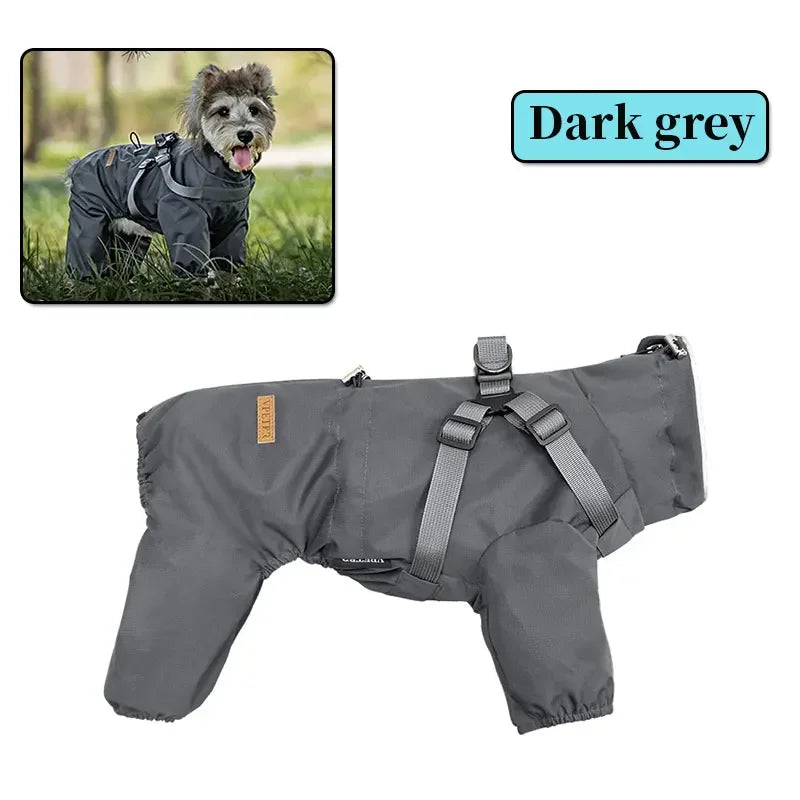 Waterproof Dog Raincoat with Harness . Reflective All-Weather Pet Jumpsuit