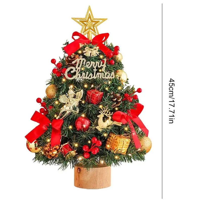 Decorated Tabletop Artificial Christmas Tree. Mini Pre-Decorated Holiday Tree with LED Lights, Ornaments & Star Topper