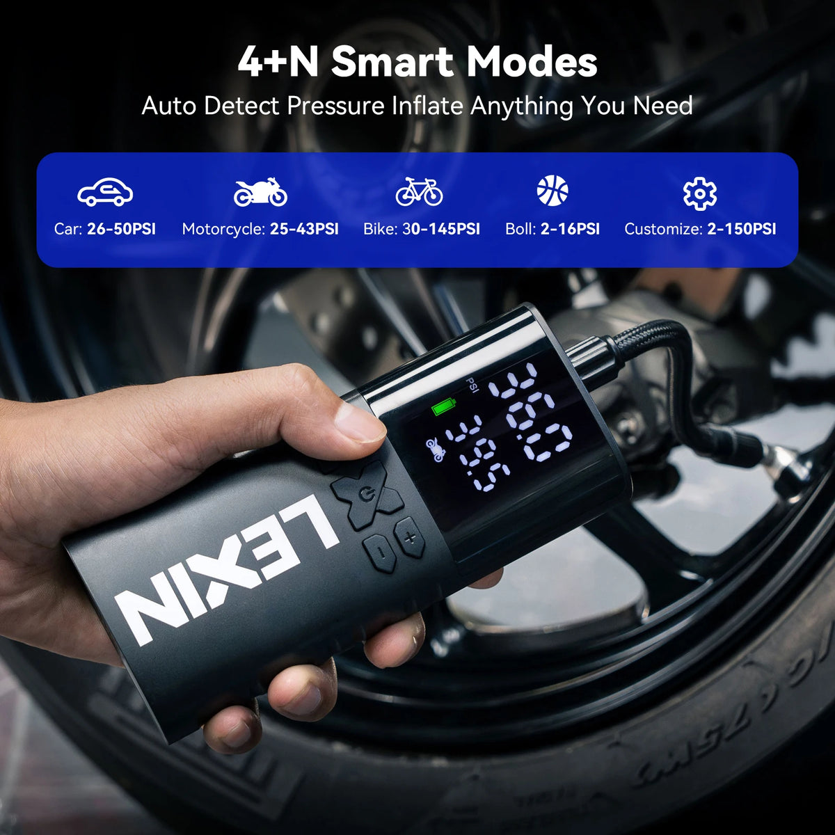 Smart Portable Air Pump | Rechargeable Tire Inflator for Cars & Motorcycles