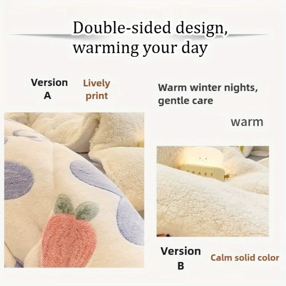 3pcs All-Season Thickened Lamb Wool & Sherpa Quilt Set - Home/Dorm Multi-Person Winter Bedding with 2 Pillowcases