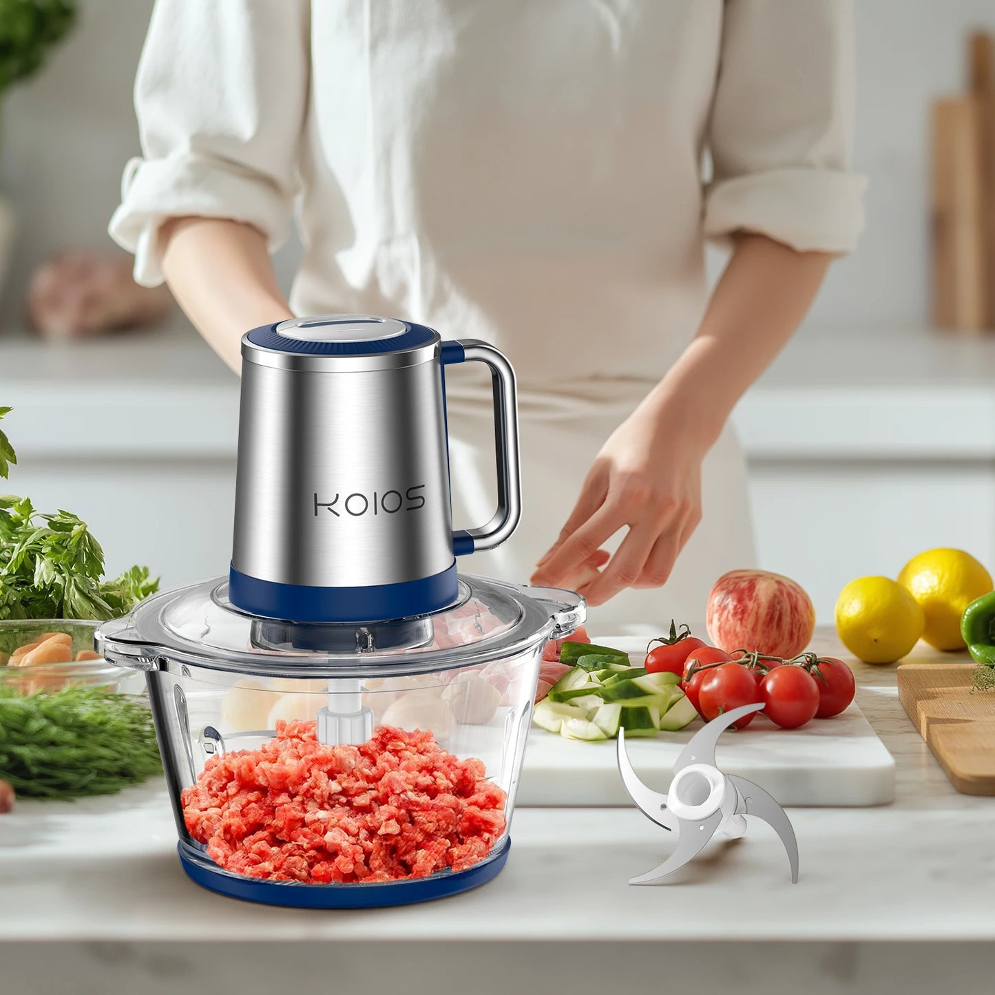 Food Processor & Meat Grinder, 8 Cup Food Processor Mini Electric, 2L 300W Food Chopper for Kitchen