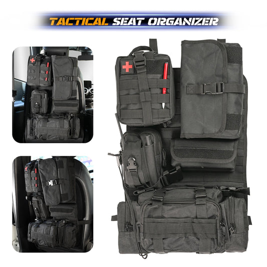 Car Seat Back Molle Organizer Tactical with 5 Molle Pouches Pocket Universal Vehicle Panel Protector Organizer Storage Bag Cover
