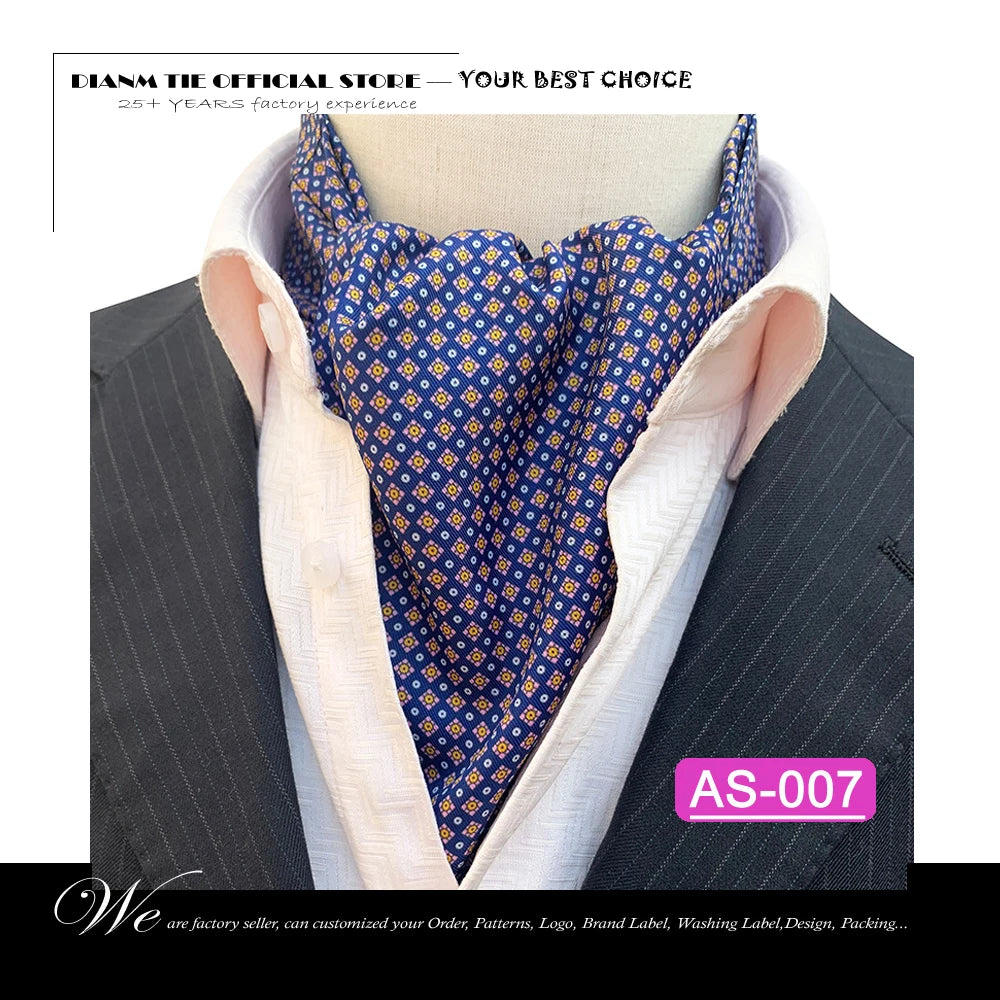 Luxury Men’s Ascot Tie & Pocket Square Set for Weddings, Business & Formal Wear