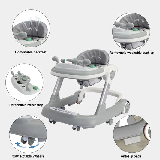 2 In 1 Baby Walker Removable Feeding Tray And Music Tray