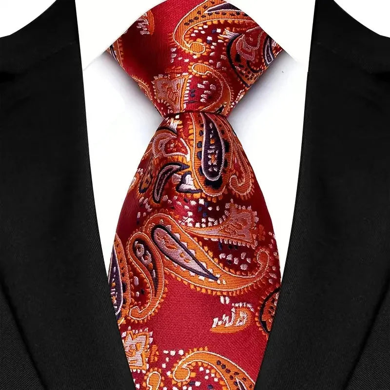 Luxury Red Paisley Men’s Tie. Classic Business and Wedding Necktie