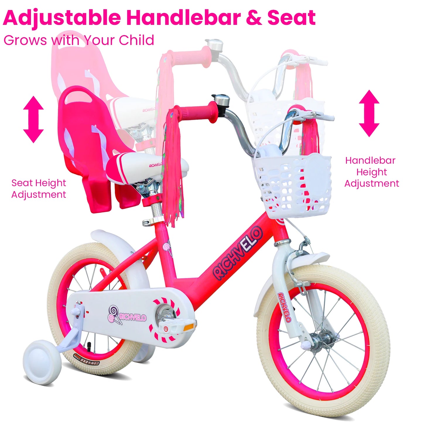 Kids Girls Bicycle 12–16 Inch .Bike with Training Wheels, Basket & Adjustable Seat for Ages 2–7  Description